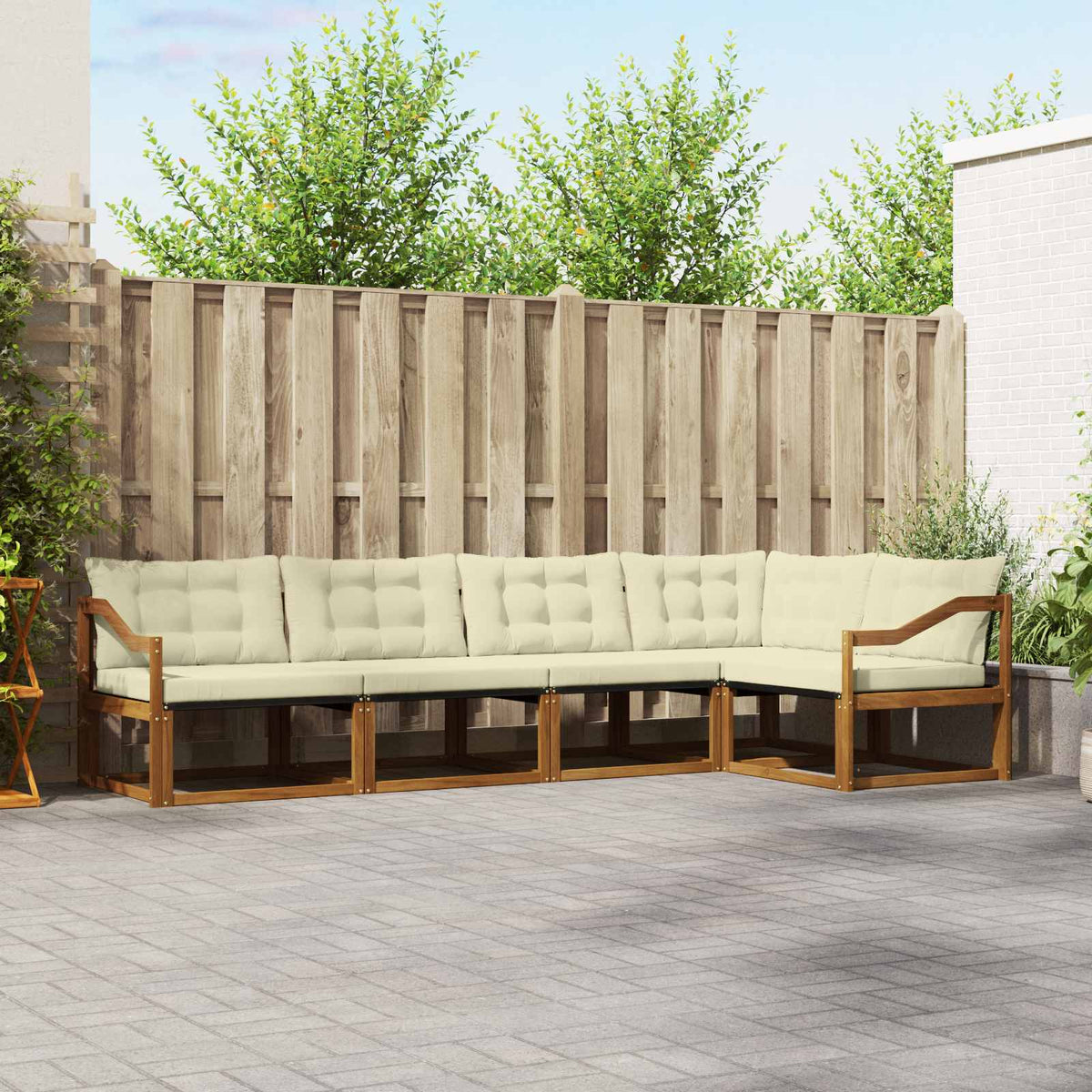 Buiten bankenset met kussen 5 pcs Natuurlijk en Crème is nu te koop bij PeponiXL, paradijselijk wonen!