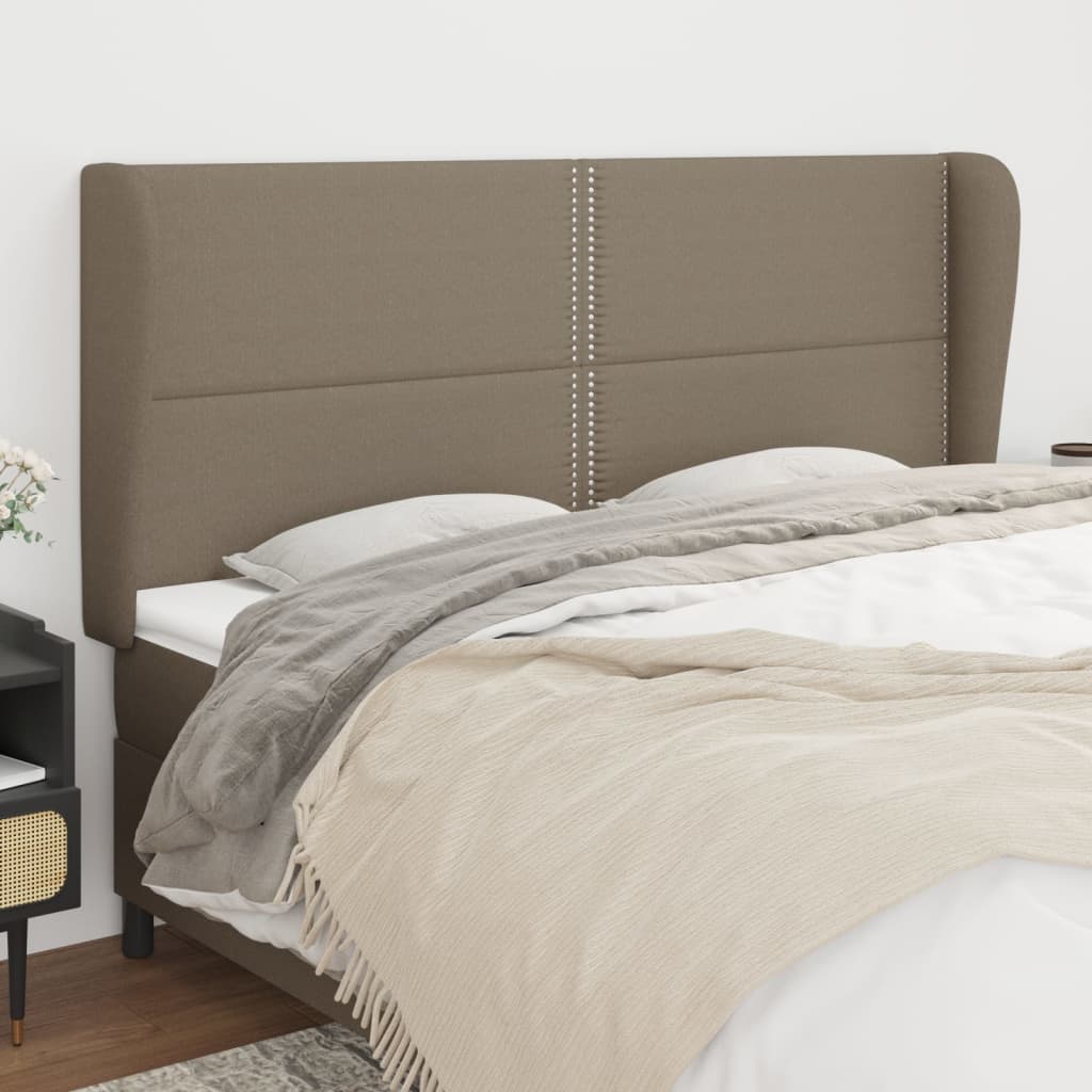 Hoofdbord met randen 203x23x118/128 cm stof taupe is nu te koop bij PeponiXL, paradijselijk wonen!
