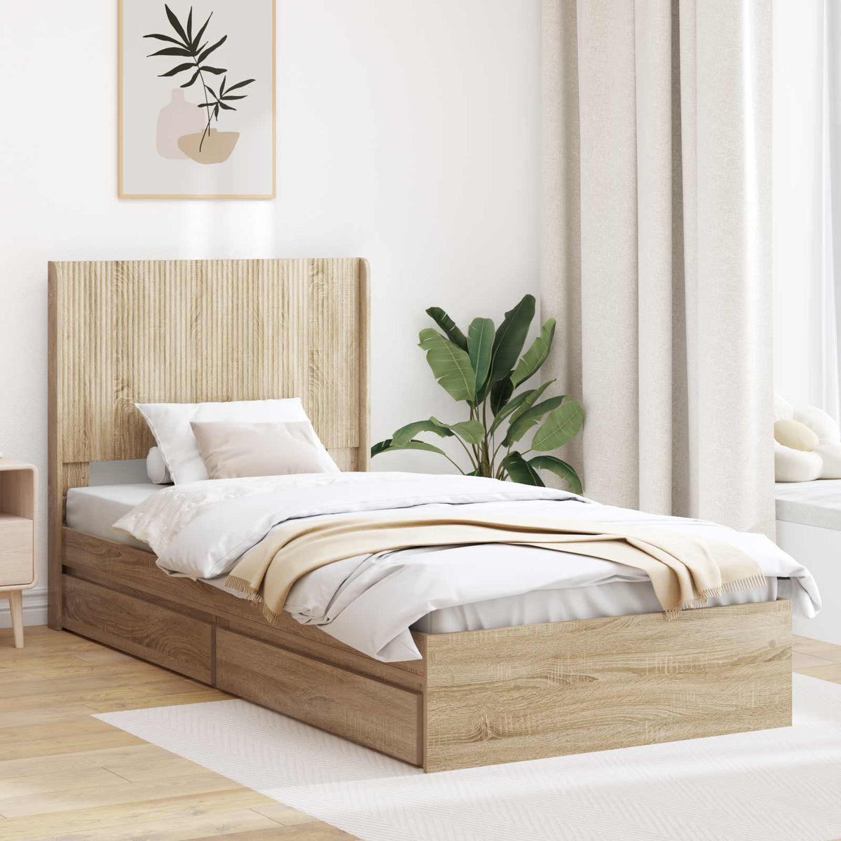 Bedframe met opbergruimte en hoofdbord Sonoma Eiken 90 x 200 cm is nu te koop bij PeponiXL, paradijselijk wonen!