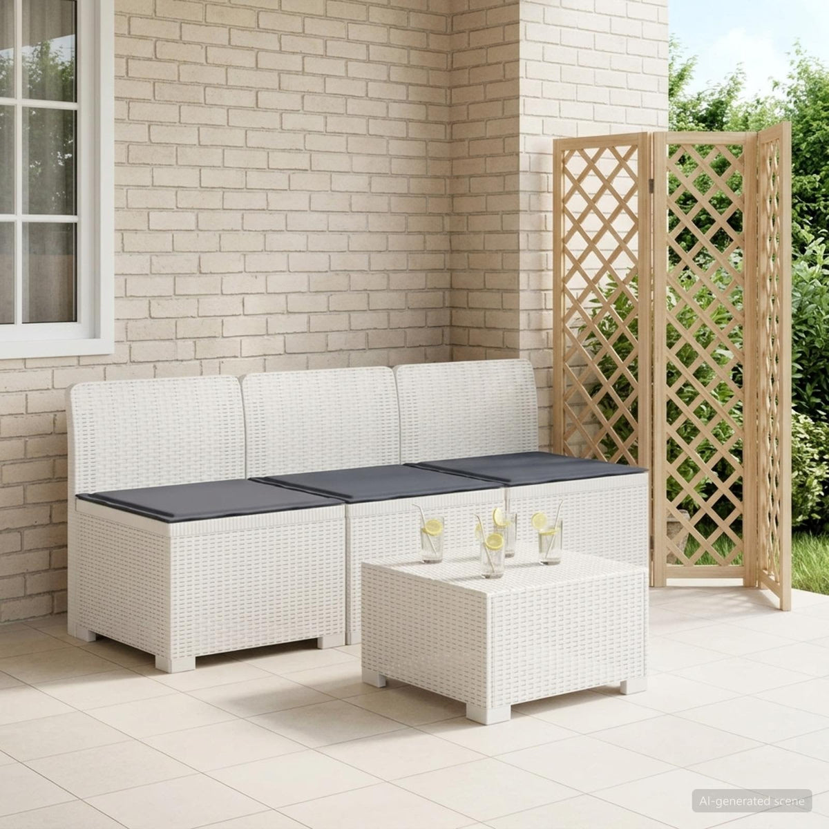 3-zits tuinbank met kussens in rattanlook PP Wit is nu te koop bij PeponiXL, paradijselijk wonen!
