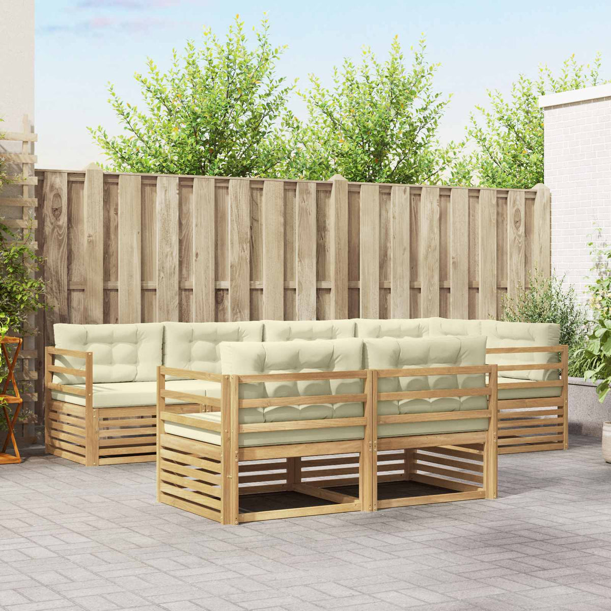 Buiten bankenset met kussen 7 pcs Wit en crèmekleurig Polyester is nu te koop bij PeponiXL, paradijselijk wonen!