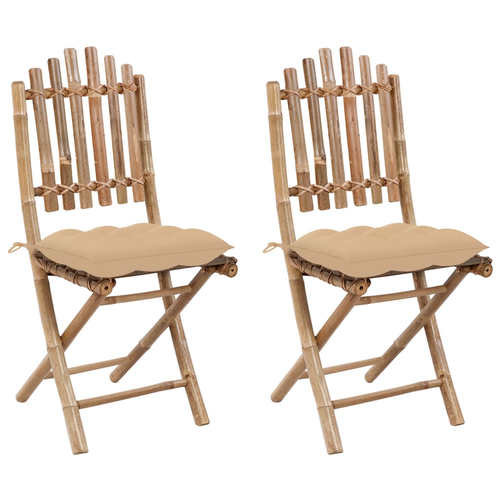 Tuinstoelen 2 st inklapbaar met kussens bamboe is nu te koop bij PeponiXL, paradijselijk wonen!