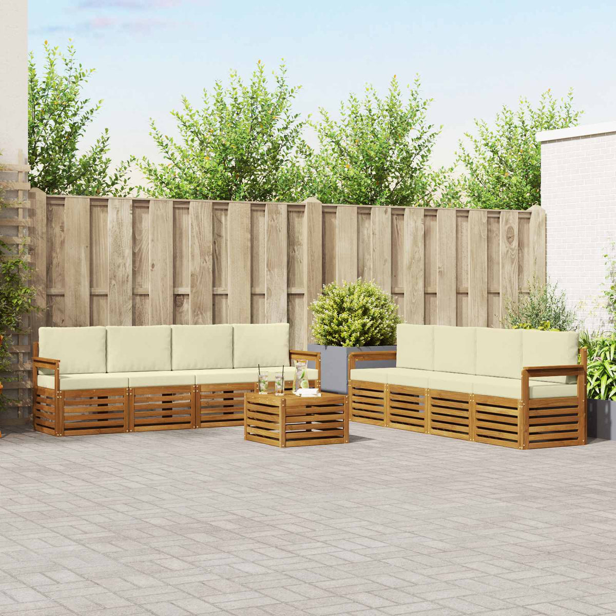 Sofa-Sets 9 pcs Natuurlijk en Crème Massief Acaciahout is nu te koop bij PeponiXL, paradijselijk wonen!