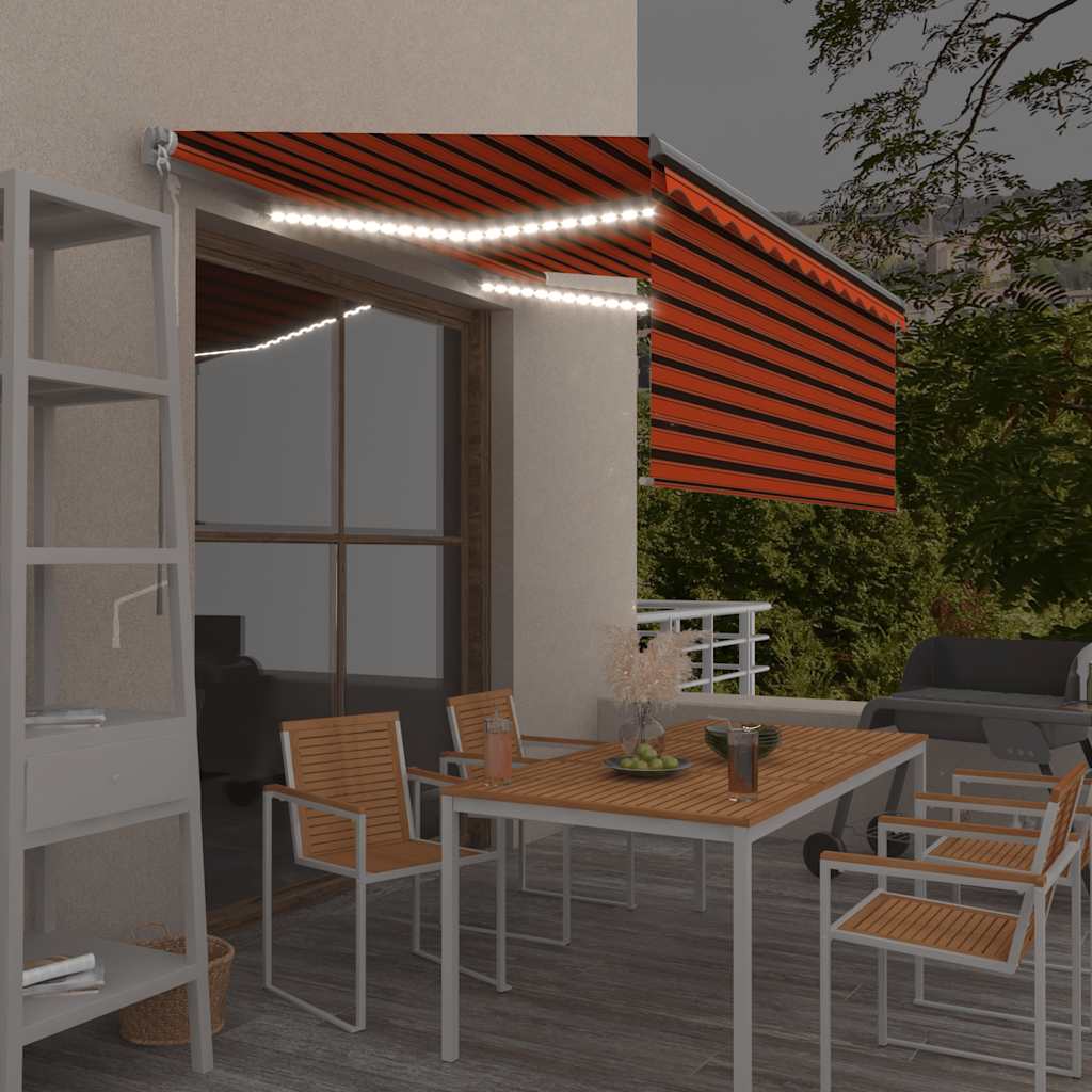 Luifel handmatig uittrekbaar gordijn LED 3,5x2,5 m oranje bruin is nu te koop bij PeponiXL, paradijselijk wonen!