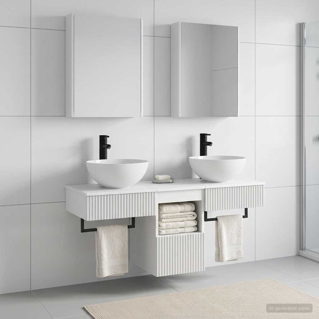 Badkamerkastenset 5 st Wit Bewerkt hout is nu te koop bij PeponiXL, paradijselijk wonen!