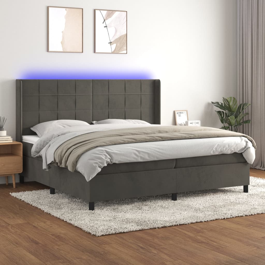 Boxspring met matras en LED fluweel donkergrijs 200x200 cm is nu te koop bij PeponiXL, paradijselijk wonen!