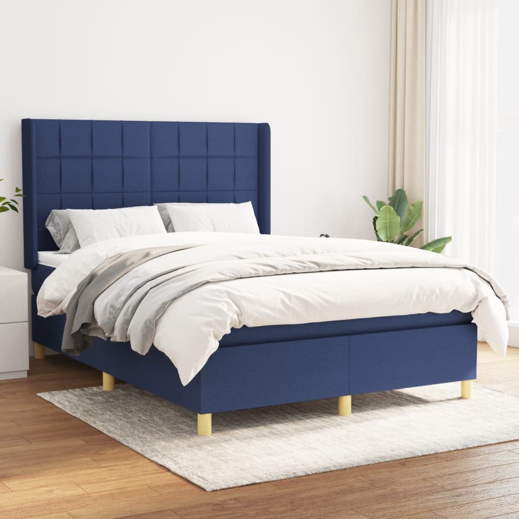 Boxspring met matras stof blauw 140x190 cm is nu te koop bij PeponiXL, paradijselijk wonen!