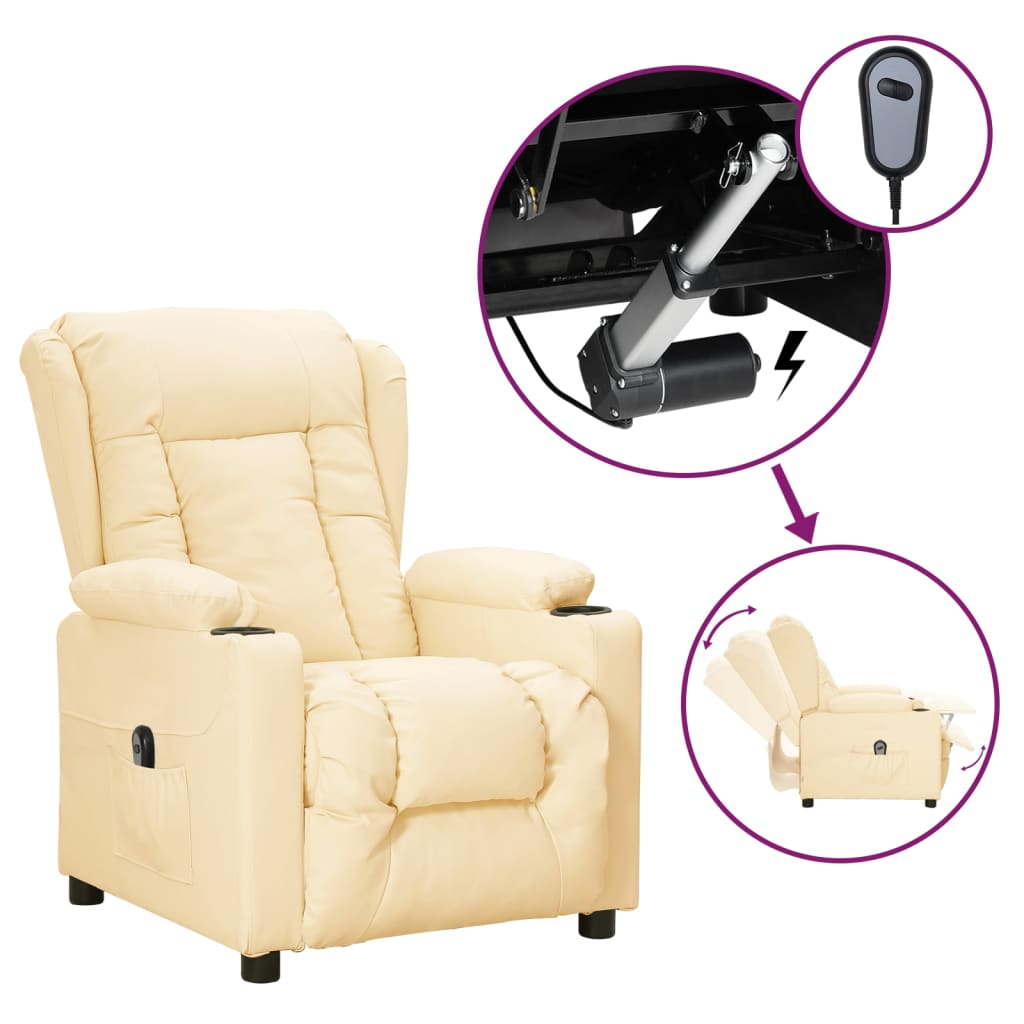 Fauteuil elektrisch verstelbaar kunstleer crèmekleurig is nu te koop bij PeponiXL, paradijselijk wonen!