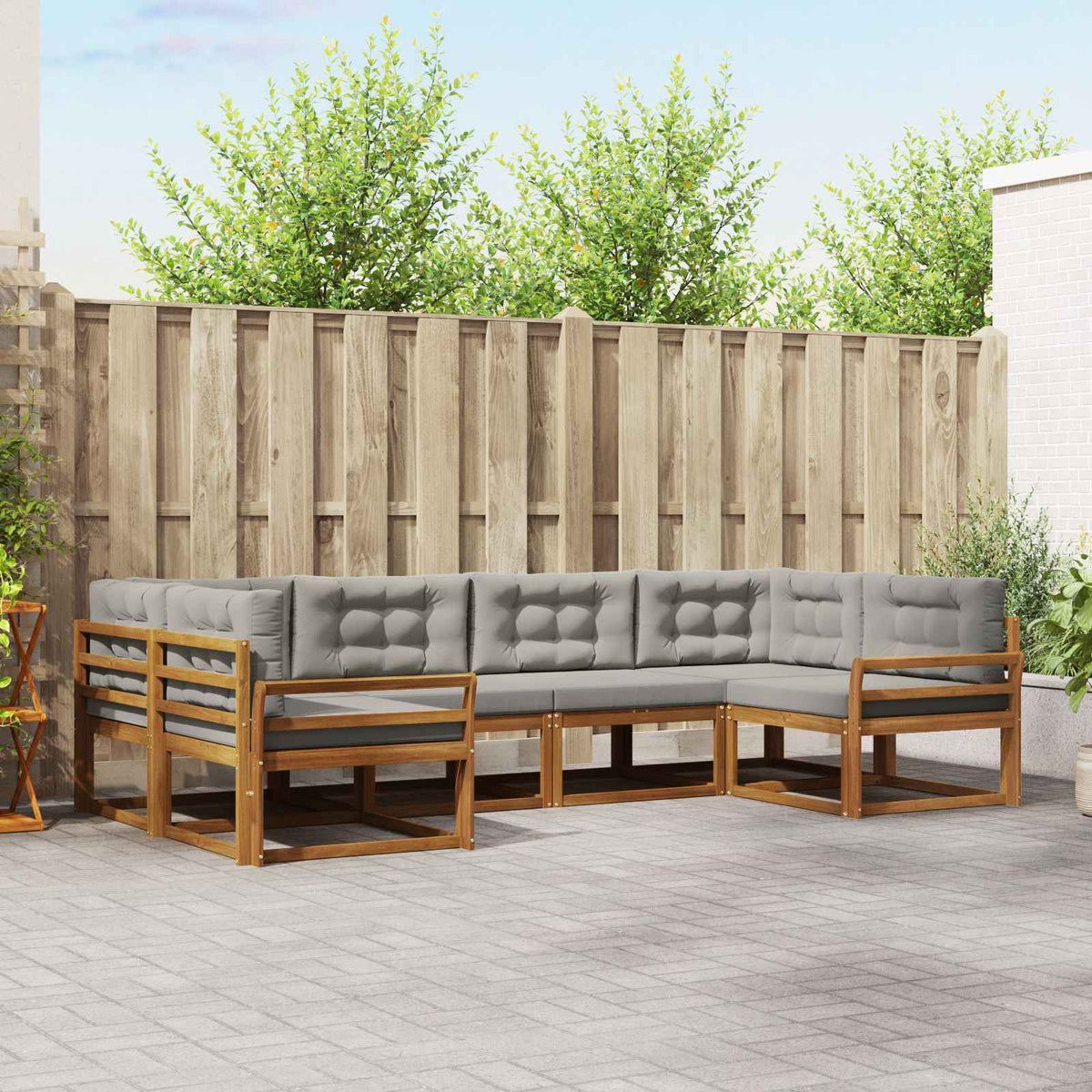 Buiten bankenset met kussen 6 pcs Natuurlijk en Lichtgrijs is nu te koop bij PeponiXL, paradijselijk wonen!