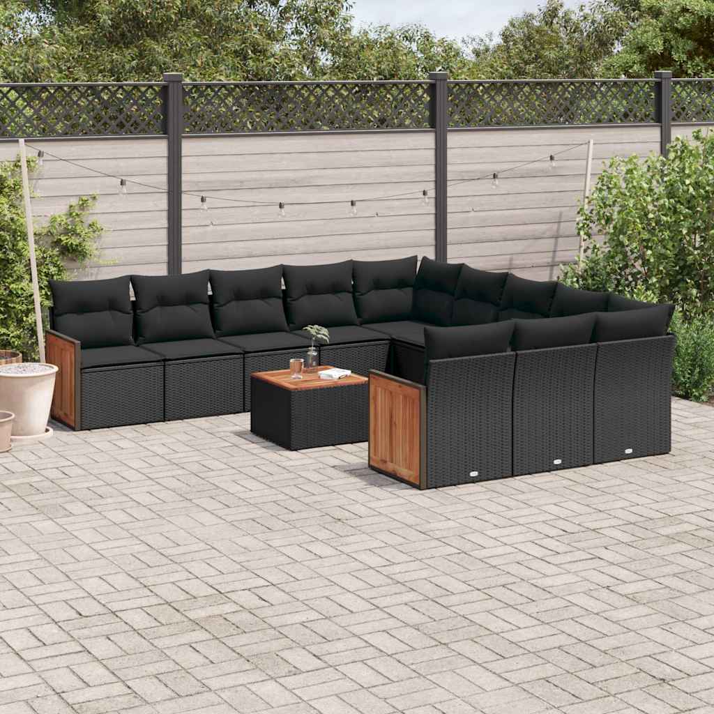 12-delige Loungeset met kussens poly rattan zwart is nu te koop bij PeponiXL, paradijselijk wonen!