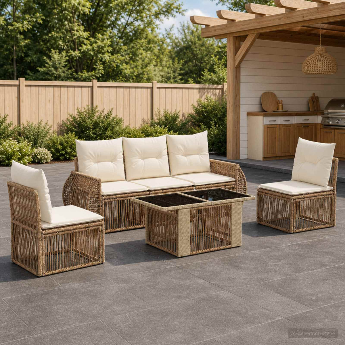 Tuinbankenset 6 st Beige en Crème Wit poly rattan is nu te koop bij PeponiXL, paradijselijk wonen!