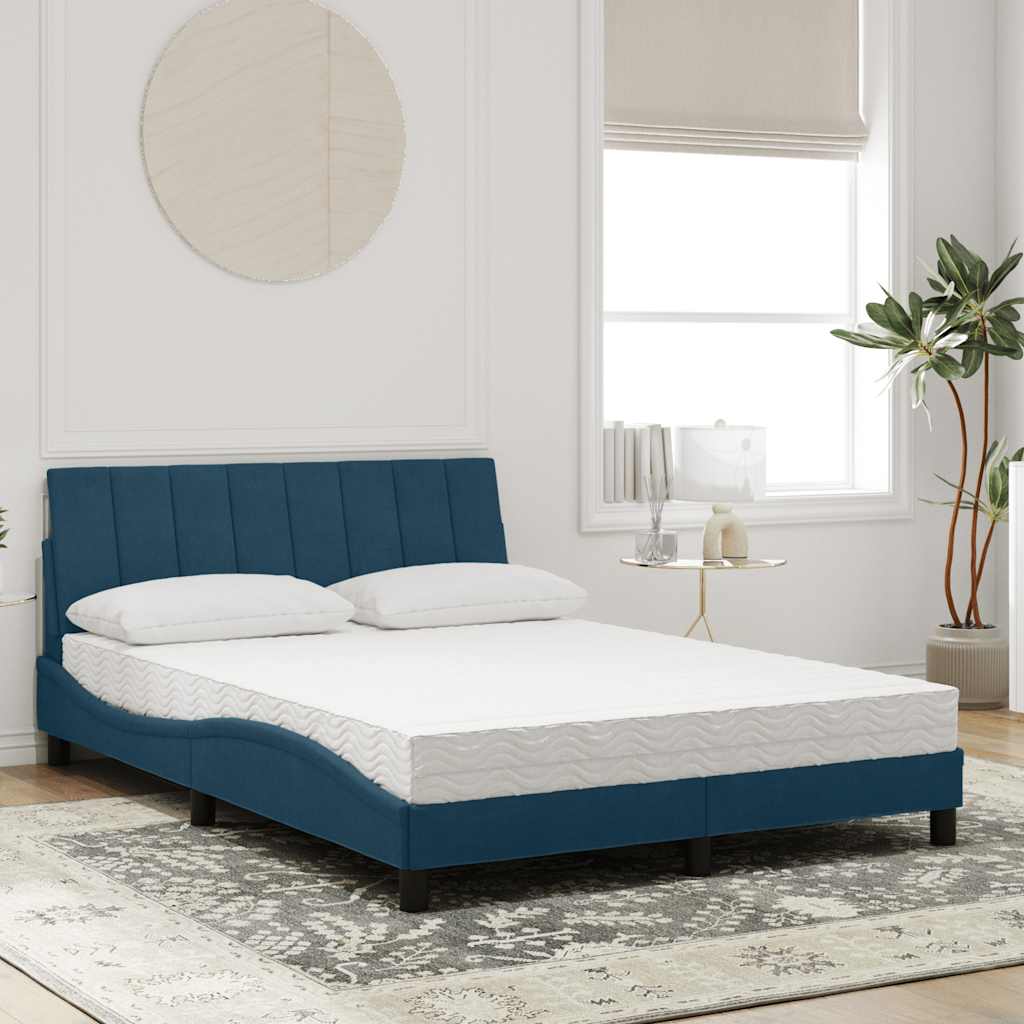 Bed met matras "Hanko" fluweel blauw 140x200 cm is nu te koop bij PeponiXL, paradijselijk wonen!