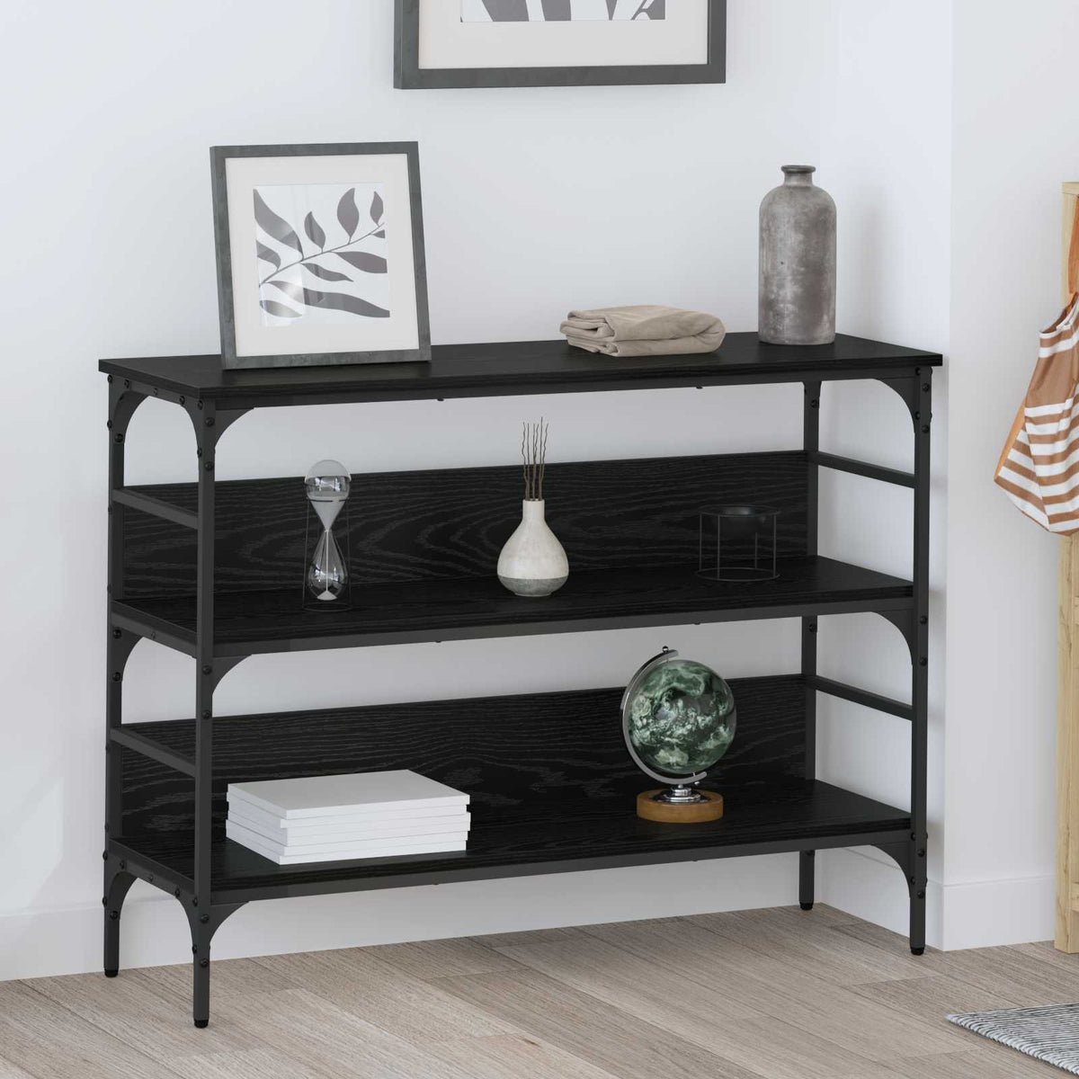 Wandtafel met plank Zwart eiken 100 x 32 x 75 cm Bewerkt hout is nu te koop bij PeponiXL, paradijselijk wonen!