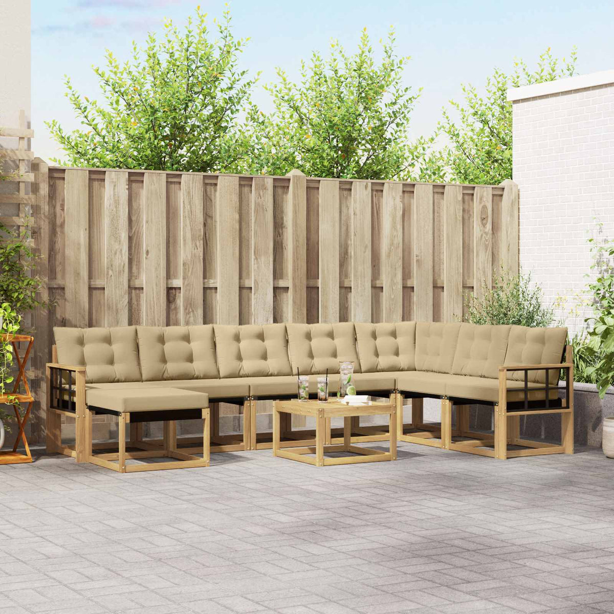 Buiten bankenset met kussen 9 pcs Wit en Beige is nu te koop bij PeponiXL, paradijselijk wonen!