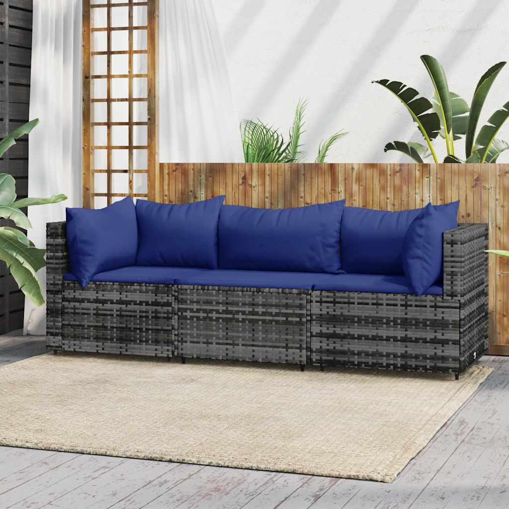 3-delige Loungeset met kussens poly rattan grijs is nu te koop bij PeponiXL, paradijselijk wonen!