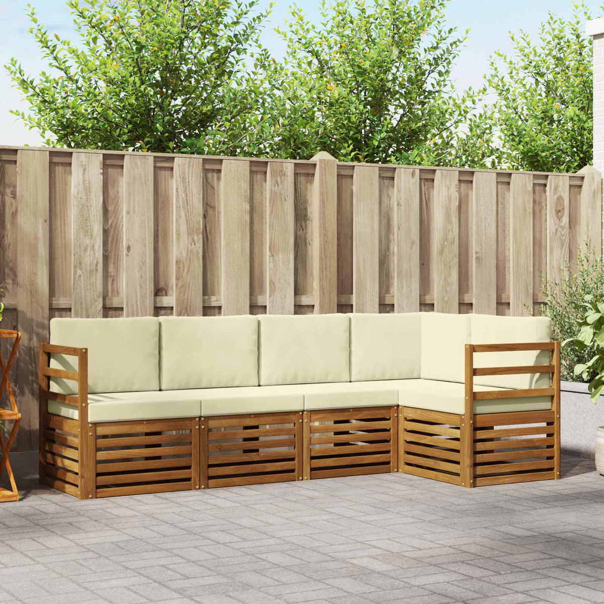 Hoekbank Set 5 pcs Natuurlijk en Crème Massief Acaciahout is nu te koop bij PeponiXL, paradijselijk wonen!