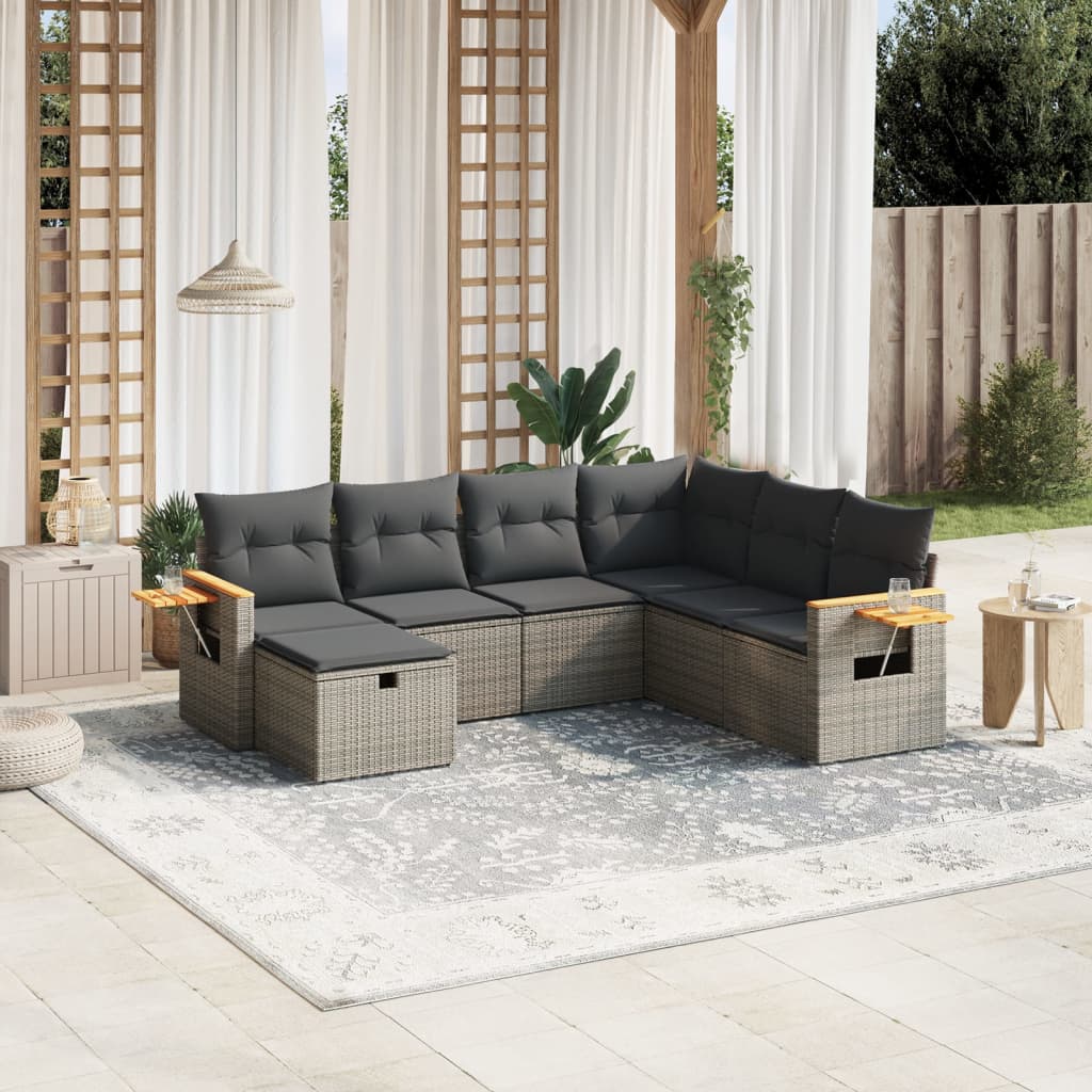 7-delige Loungeset met kussens poly rattan grijs is nu te koop bij PeponiXL, paradijselijk wonen!