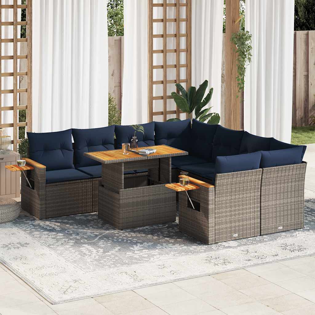 9-delige Loungeset met kussens poly rattan grijs is nu te koop bij PeponiXL, paradijselijk wonen!