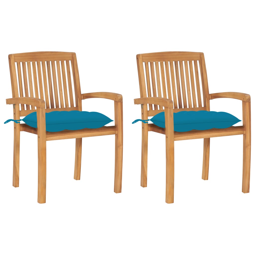 Tuinstoelen 2 st met lichtblauwe kussens massief teakhout is nu te koop bij PeponiXL, paradijselijk wonen!