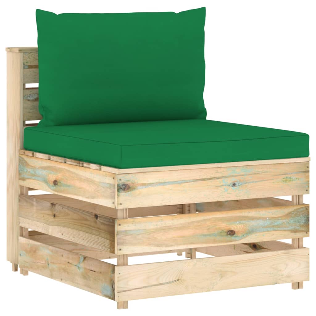 Middenbank sectioneel met kussens groen geïmpregneerd hout is nu te koop bij PeponiXL, paradijselijk wonen!