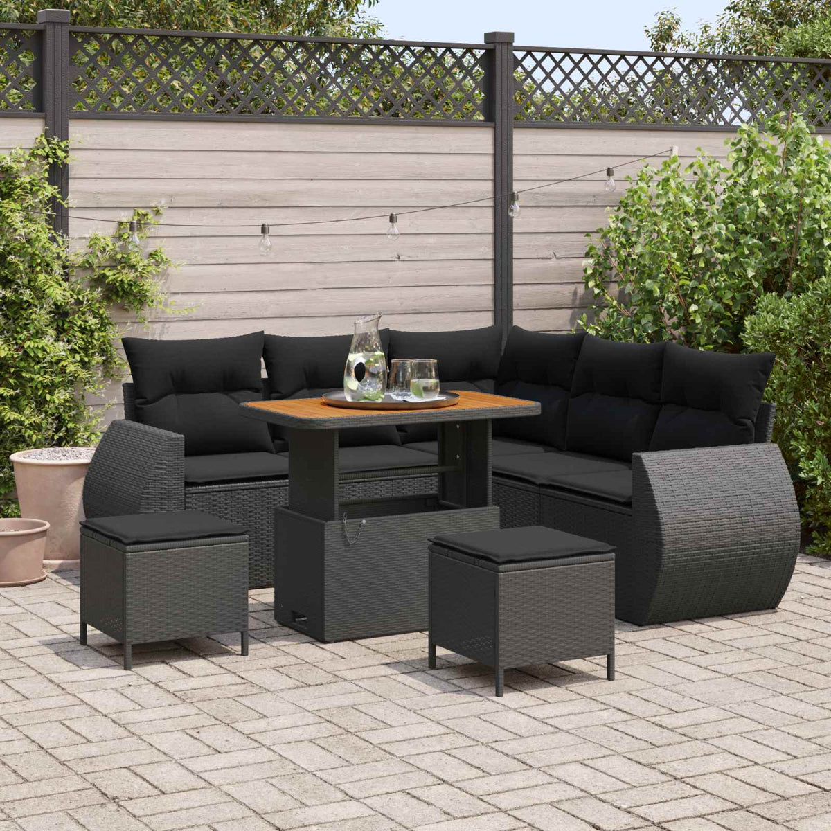 Tuin Sofa Set met kussen met opslag 8 pcs Zwart poly rattan is nu te koop bij PeponiXL, paradijselijk wonen!