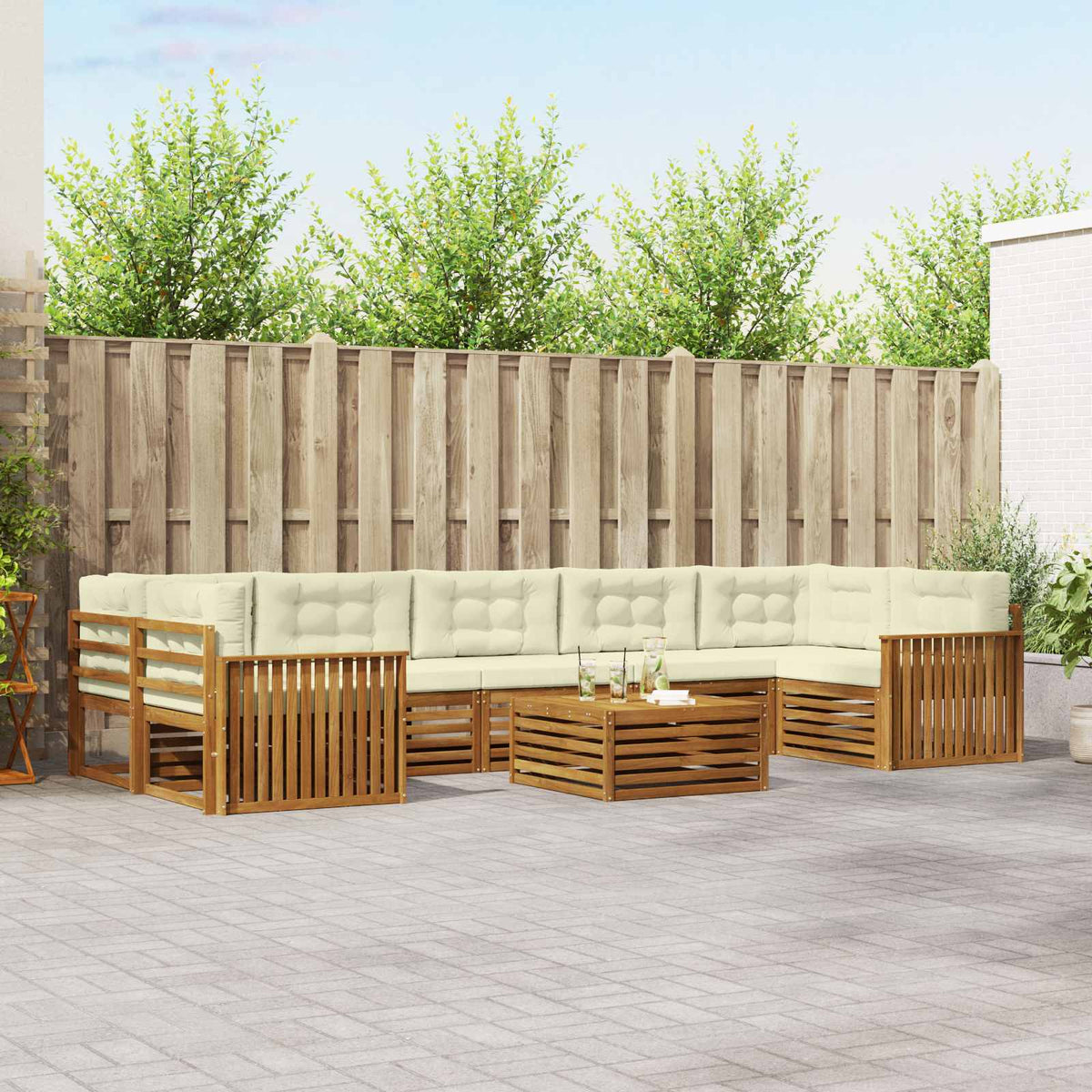 Buiten bankenset met kussen 8 pcs Natuurlijk en Crème is nu te koop bij PeponiXL, paradijselijk wonen!