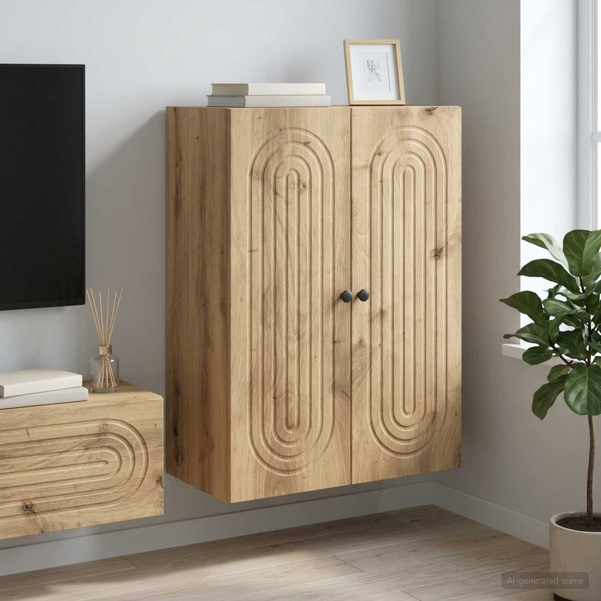 Wandkast 66 x 34,5 x 90 cm Bewerkt hout Artisanaal eiken is nu te koop bij PeponiXL, paradijselijk wonen!