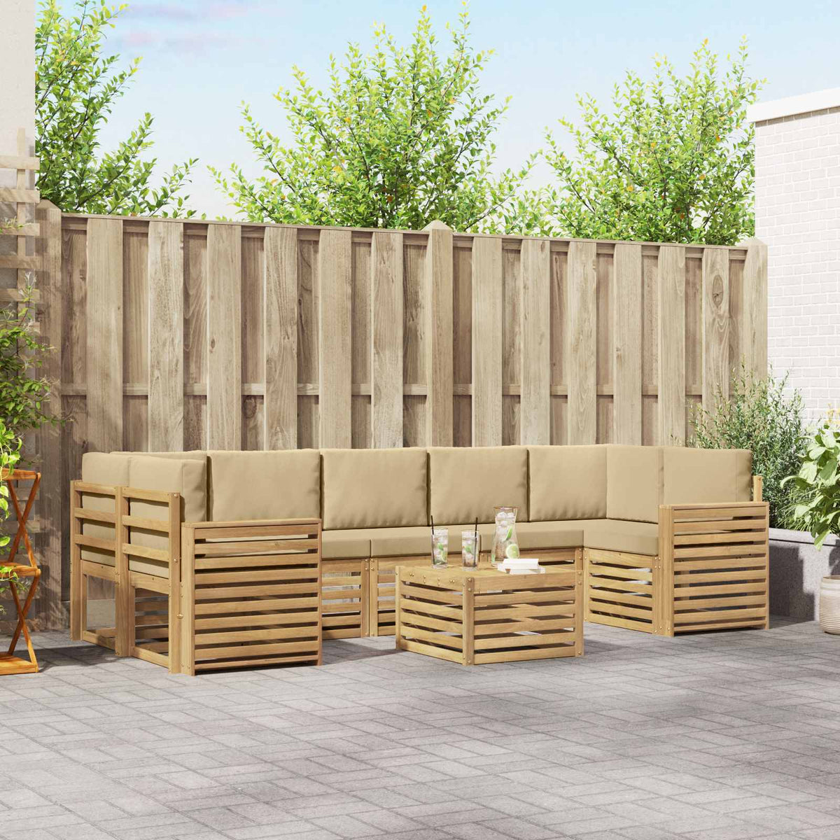 Buiten bankenset met kussen 8 pcs Wit en Beige Polyester is nu te koop bij PeponiXL, paradijselijk wonen!