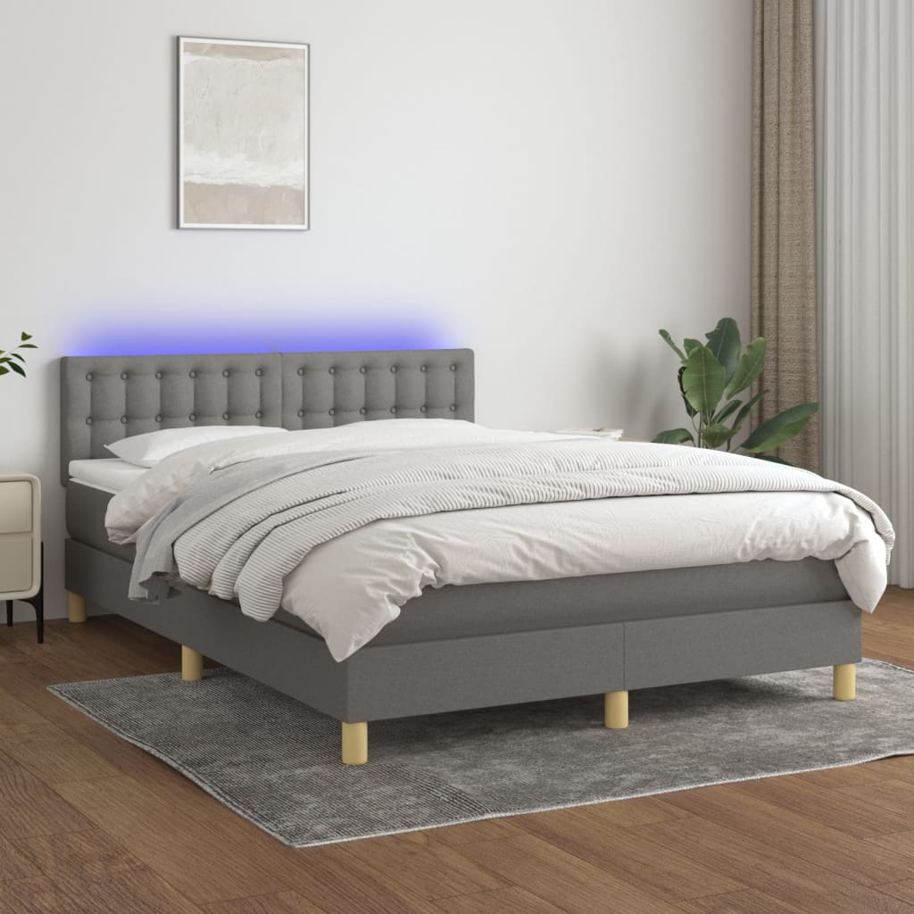 Boxspring met matras en LED stof donkergrijs 140x200 cm is nu te koop bij PeponiXL, paradijselijk wonen!