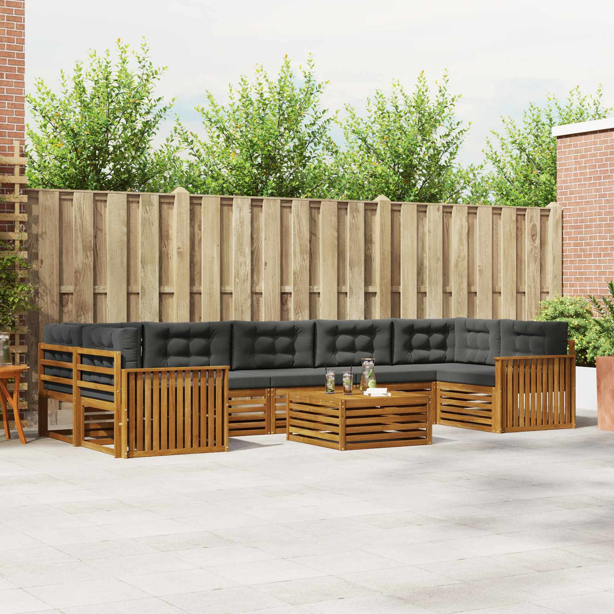 Buiten bankenset met kussen 8 pcs Natuurlijk en Antraciet is nu te koop bij PeponiXL, paradijselijk wonen!