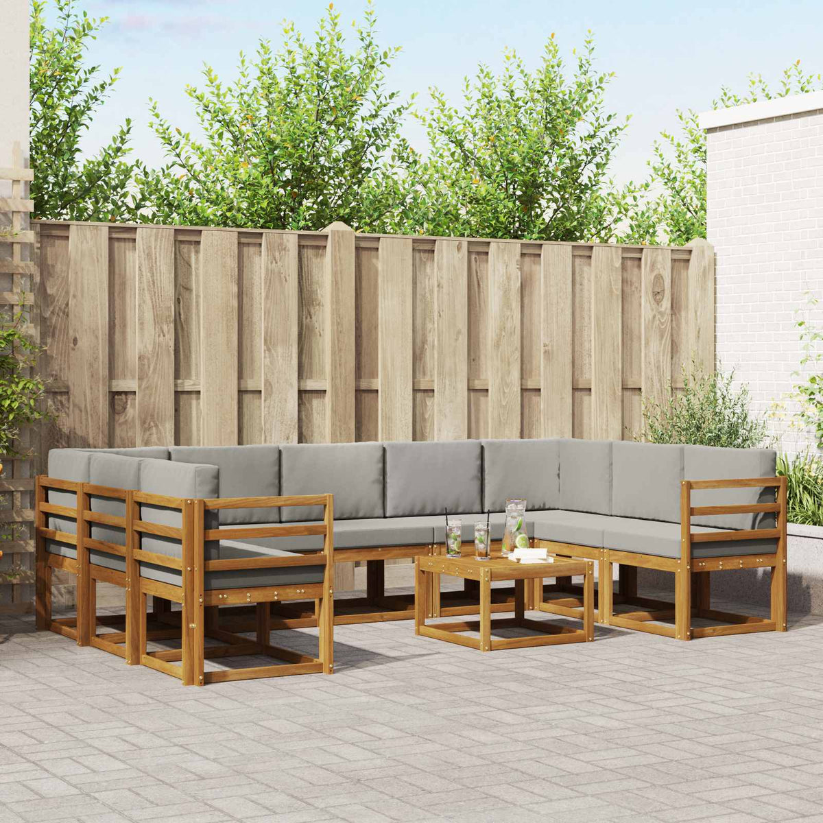 Buiten bankenset met kussen 10 pcs Natuurlijk en Lichtgrijs is nu te koop bij PeponiXL, paradijselijk wonen!