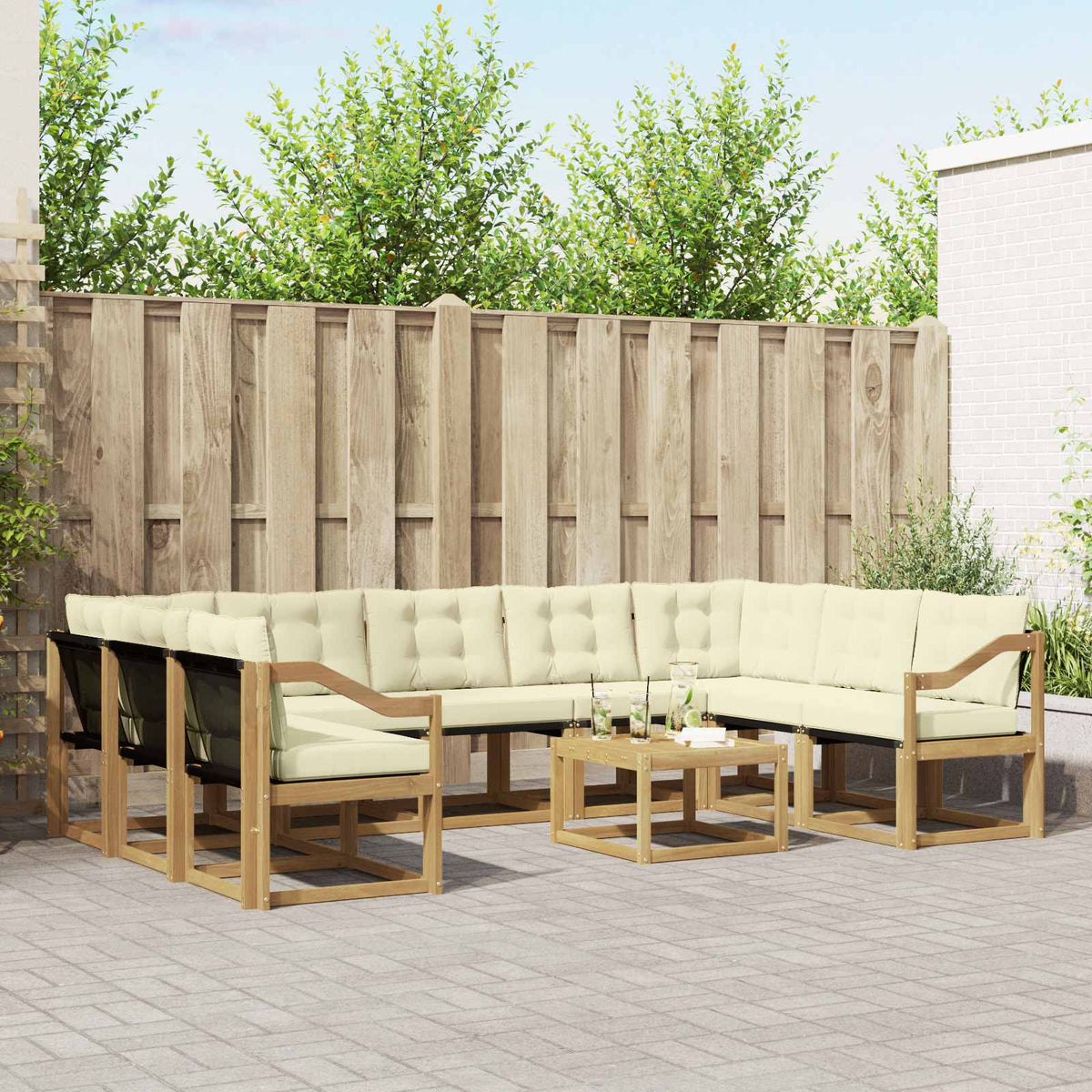 Buiten bankenset met kussen 10 pcs Wit en crèmekleurig is nu te koop bij PeponiXL, paradijselijk wonen!