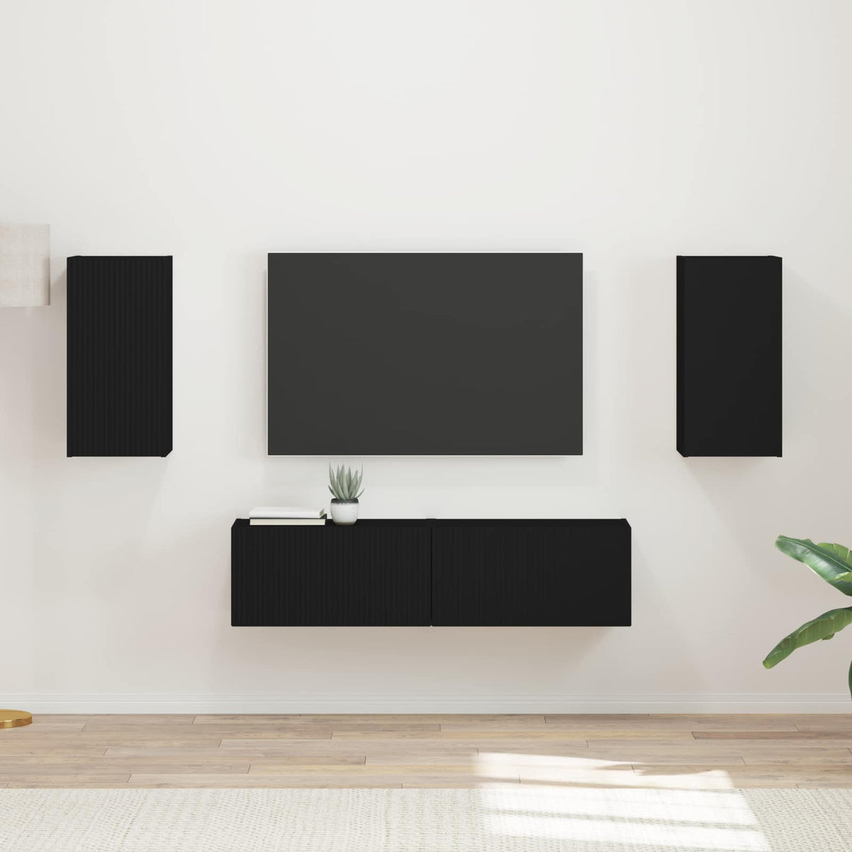 Tv-meubelset 4 pcs Zwart Bewerkt hout is nu te koop bij PeponiXL, paradijselijk wonen!