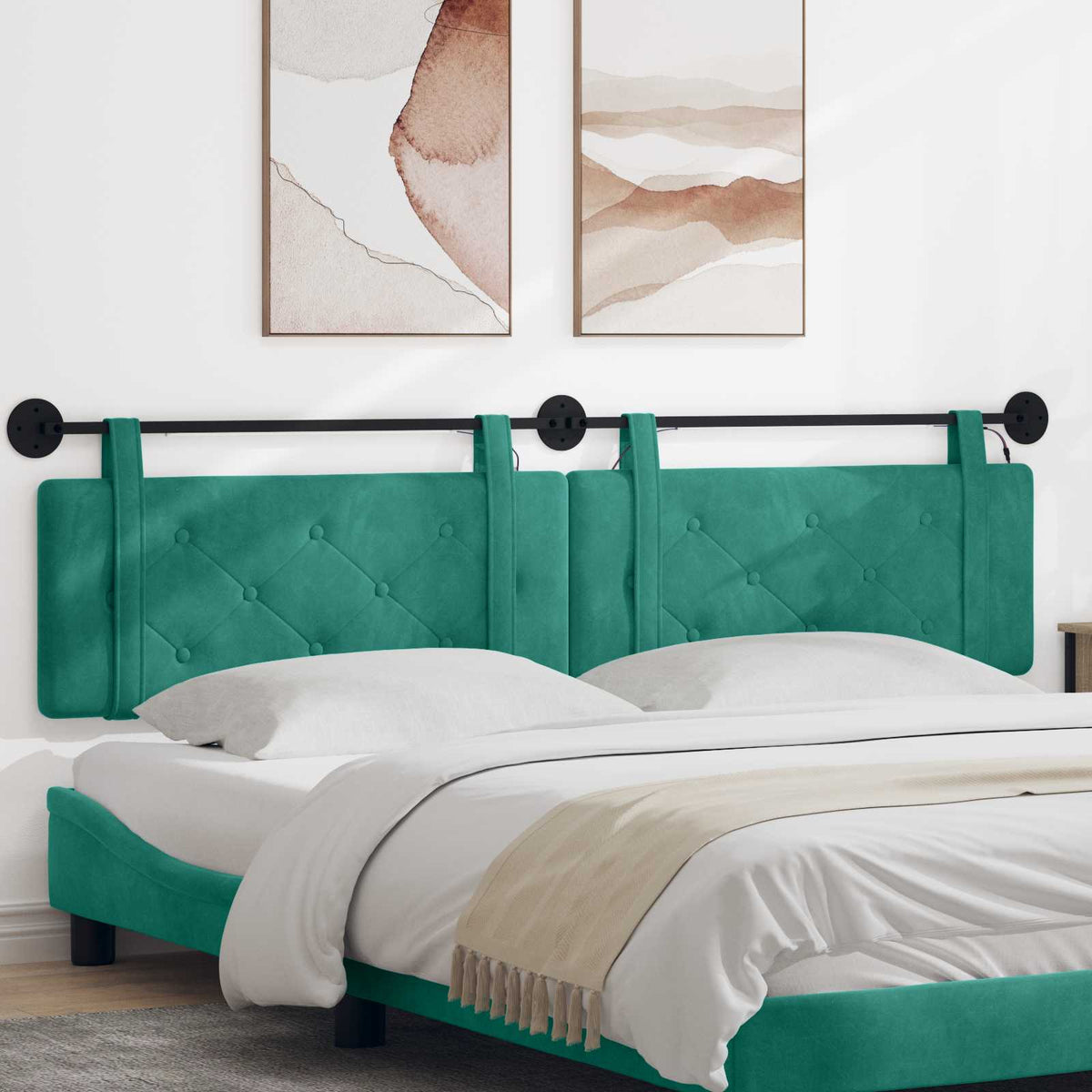 Hangend hoofdbord Met LED-verlichting Turquoise Fluweel is nu te koop bij PeponiXL, paradijselijk wonen!