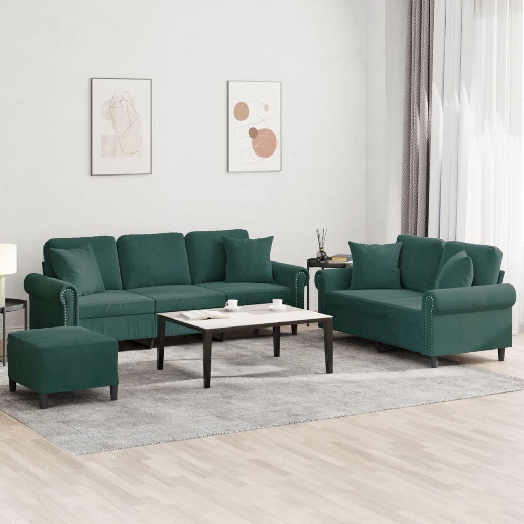 3-delige Loungeset met kussens fluweel donkergroen is nu te koop bij PeponiXL, paradijselijk wonen!