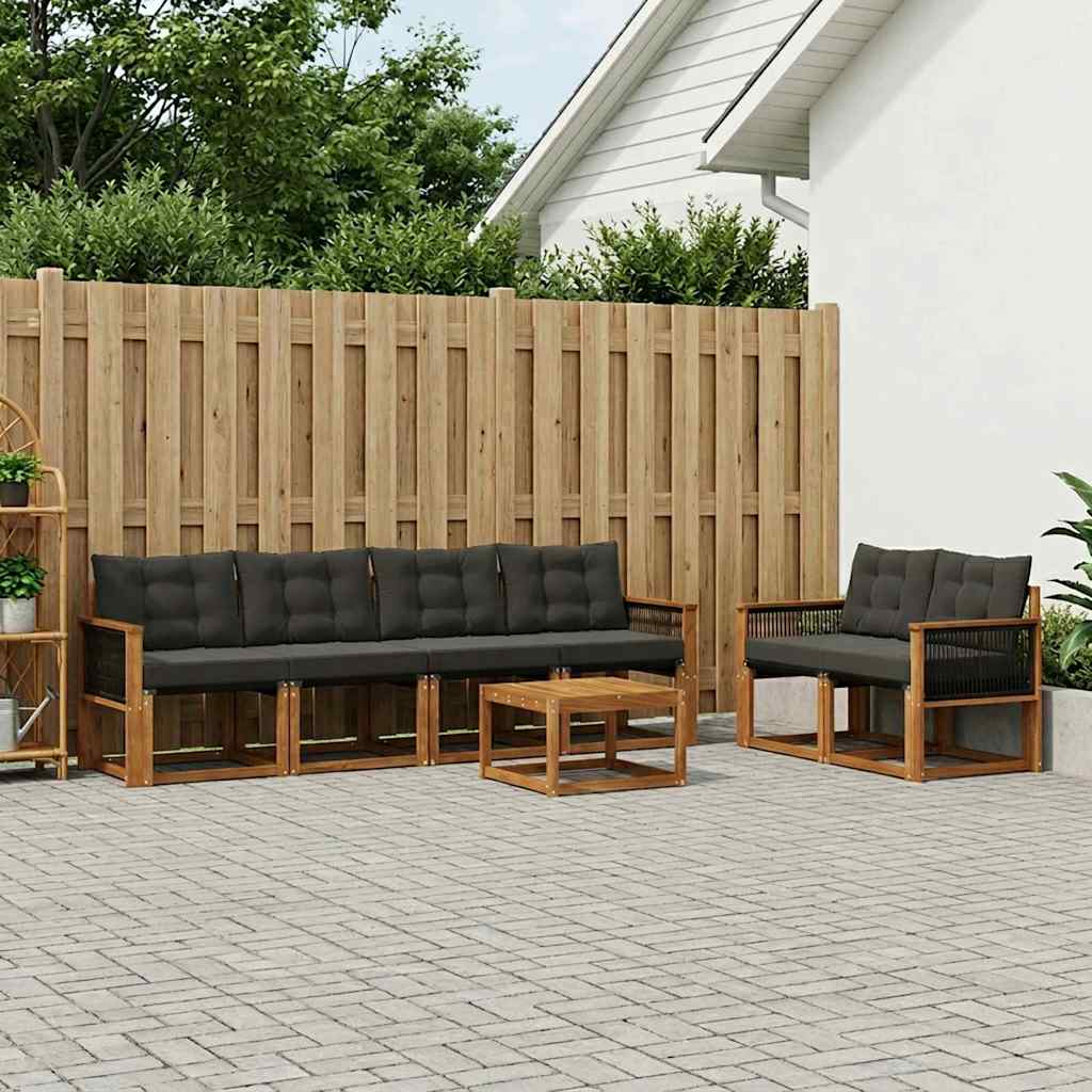 Buiten bankenset met kussen 7 pcs Naturel en Zwart is nu te koop bij PeponiXL, paradijselijk wonen!