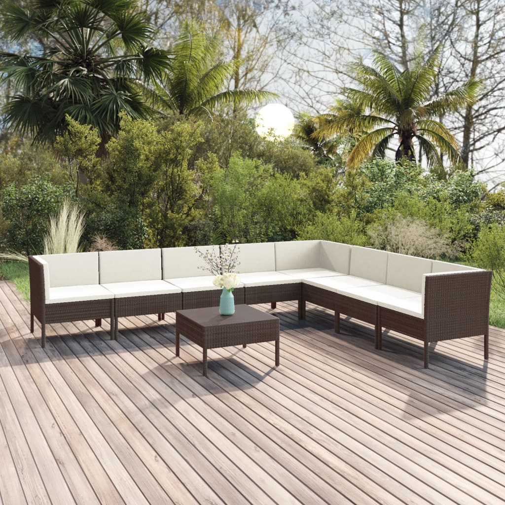 9-delige Loungeset met kussens poly rattan bruin is nu te koop bij PeponiXL, paradijselijk wonen!