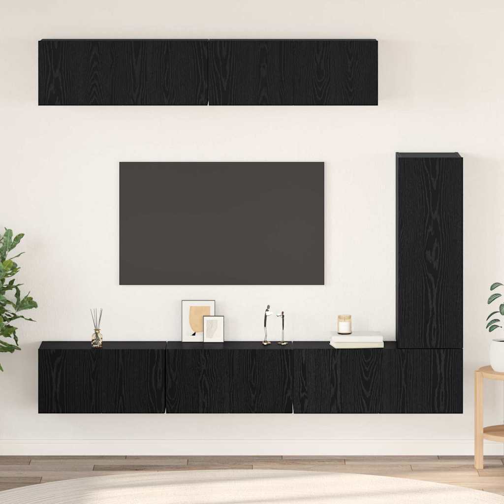 Tv-meubelset Wandgemonteerd 6 pcs Zwart Eiken Bewerkt hout is nu te koop bij PeponiXL, paradijselijk wonen!