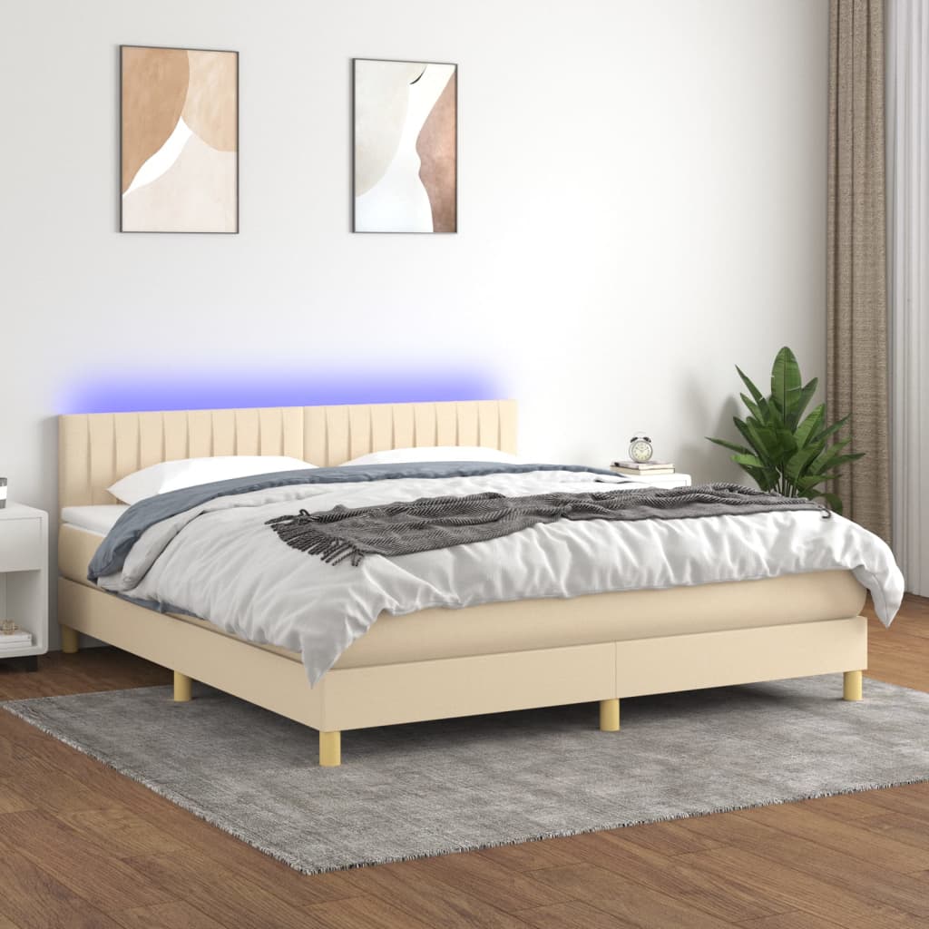 Boxspring met matras en LED stof crèmekleurig 160x200 cm is nu te koop bij PeponiXL, paradijselijk wonen!