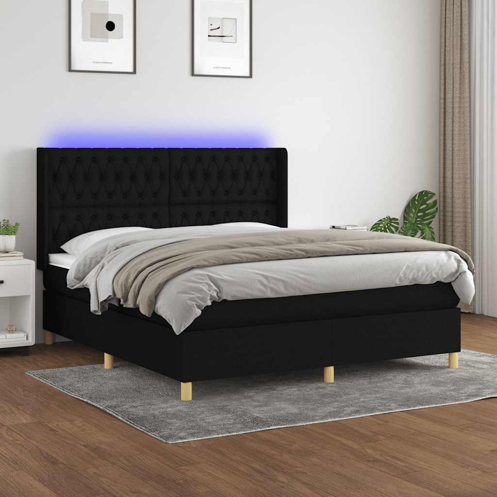 Boxspring met matras en LED stof zwart 180x200 cm is nu te koop bij PeponiXL, paradijselijk wonen!