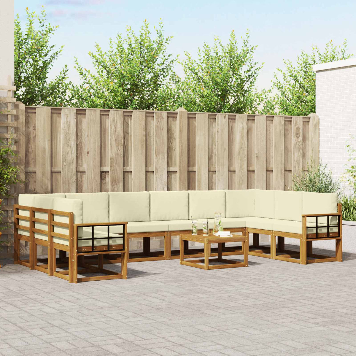 Buiten bankenset met kussen 11 pcs Natuurlijk en Crème is nu te koop bij PeponiXL, paradijselijk wonen!