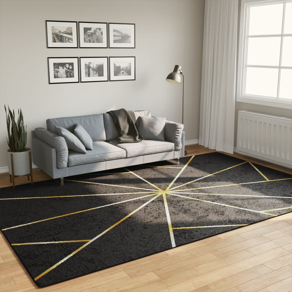 Vloerkleed wasbaar 190x300 cm zwart en goudkleurig is nu te koop bij PeponiXL, paradijselijk wonen!