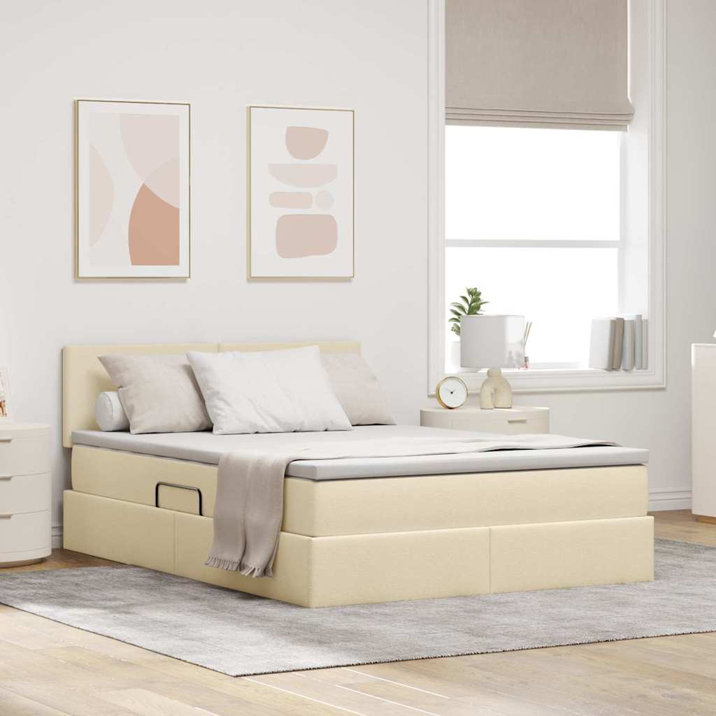 Opbergbed met matras met matras Crème 140 x 190 cm Bewerkt hout is nu te koop bij PeponiXL, paradijselijk wonen!