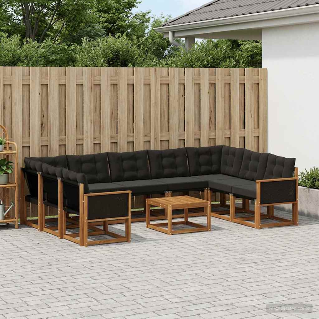Buiten bankenset met kussen 10 pcs Naturel en Zwart is nu te koop bij PeponiXL, paradijselijk wonen!