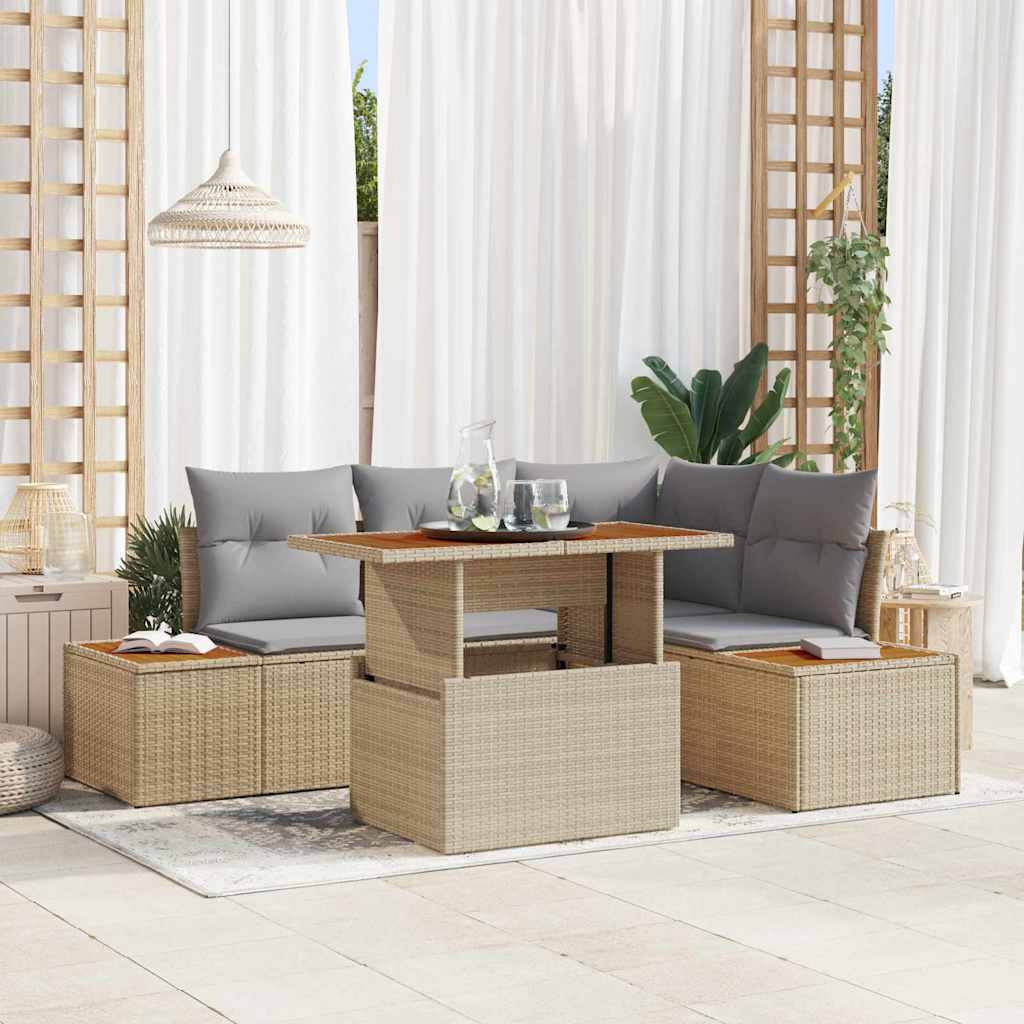 Tuin Sofa Set met opslag 5 pcs Beige Poly riet is nu te koop bij PeponiXL, paradijselijk wonen!