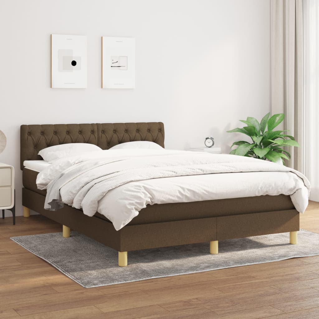 Boxspring met matras stof donkerbruin 140x190 cm is nu te koop bij PeponiXL, paradijselijk wonen!