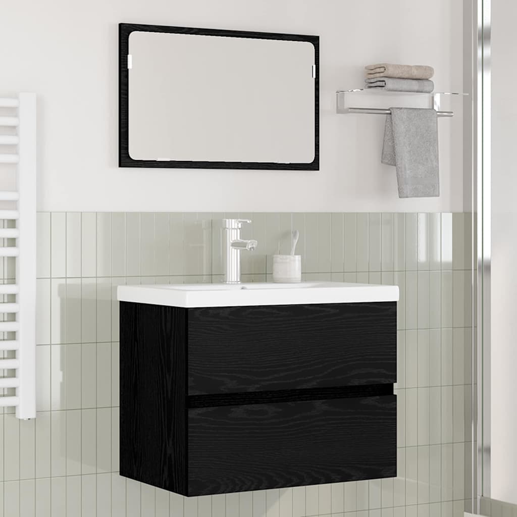 Badkamermeubelset met lade 3 pcs Zwart Eiken Bewerkt hout is nu te koop bij PeponiXL, paradijselijk wonen!