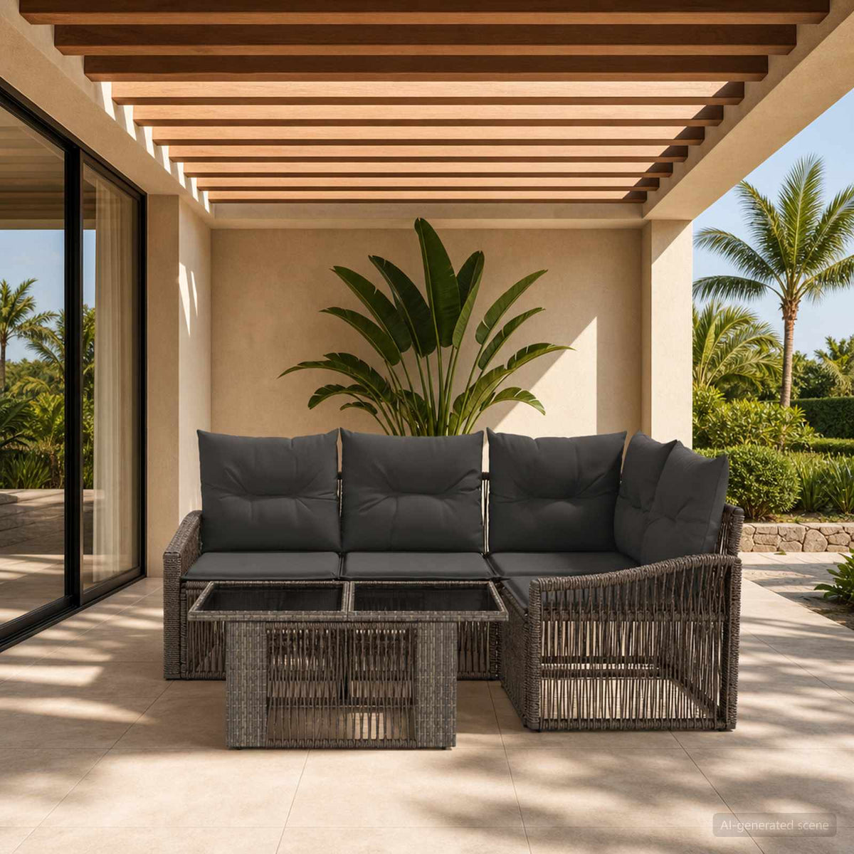 Tuinbankenset 5 st Grijs en Donkergrijs poly rattan is nu te koop bij PeponiXL, paradijselijk wonen!