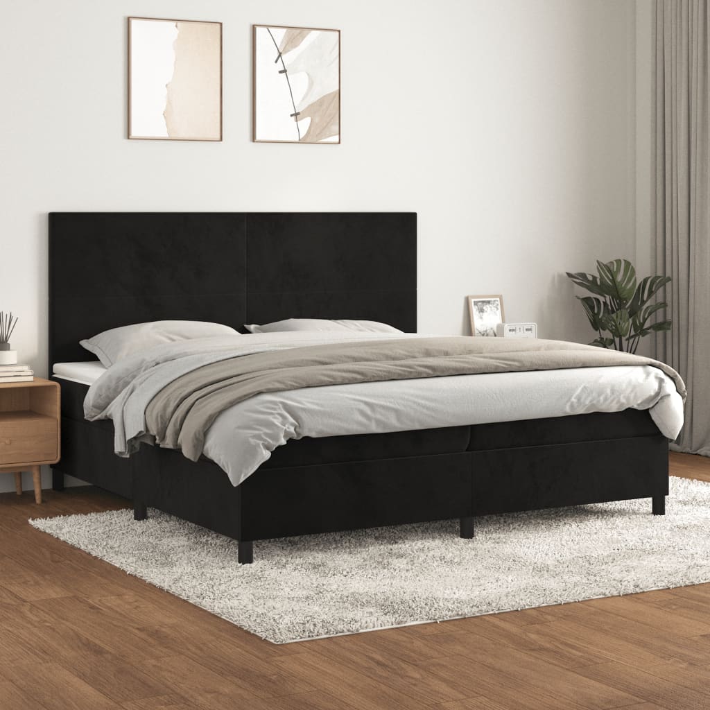 Boxspring met matras fluweel zwart 200x200 cm is nu te koop bij PeponiXL, paradijselijk wonen!
