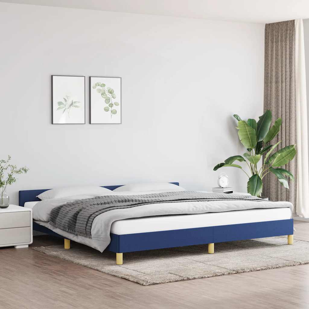 Bedframe met hoofdeinde zonder matras 200x200 cm stof blauw is nu te koop bij PeponiXL, paradijselijk wonen!